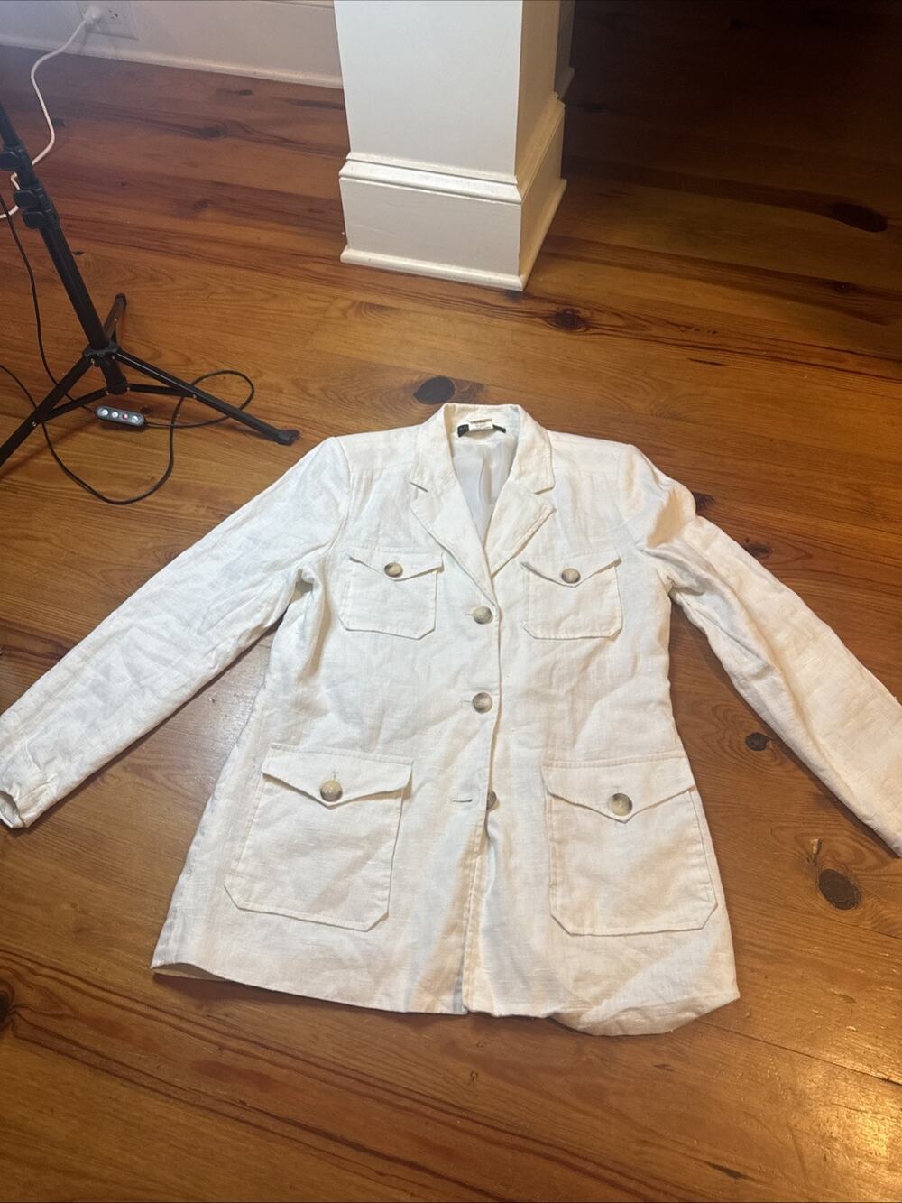 Harve Benard Womens 14 100% Linen Safari Blazer Jacket Ivory 4 Pocket